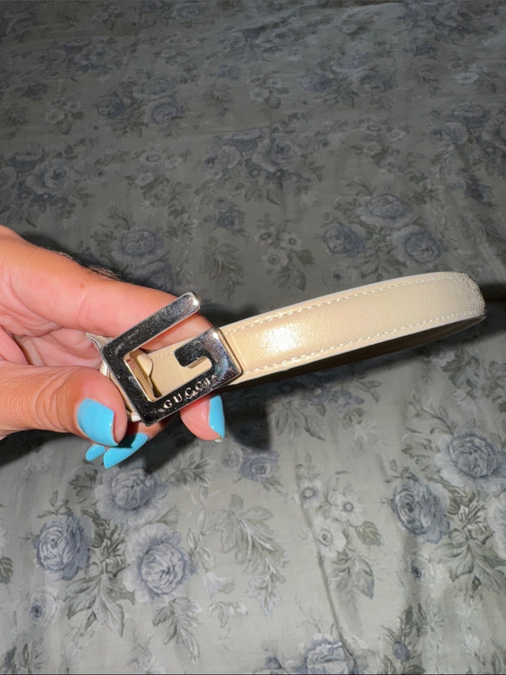 Gucci Cream Leather Belt with Silver G Buckle